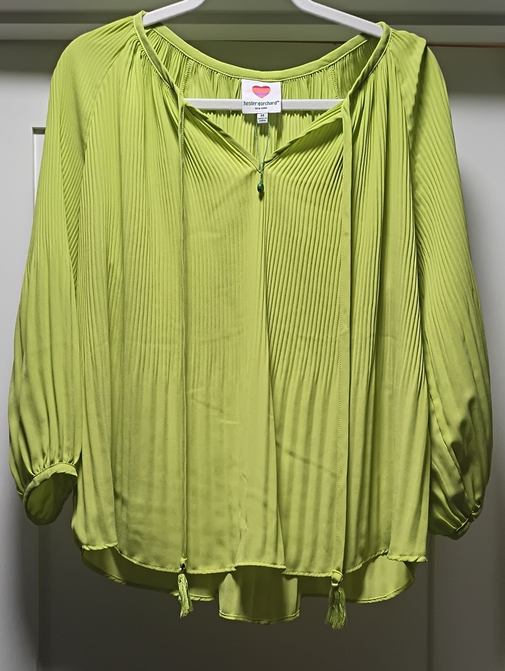 Hester Orchard Lime Green Pleated Tie-Front Blouse
